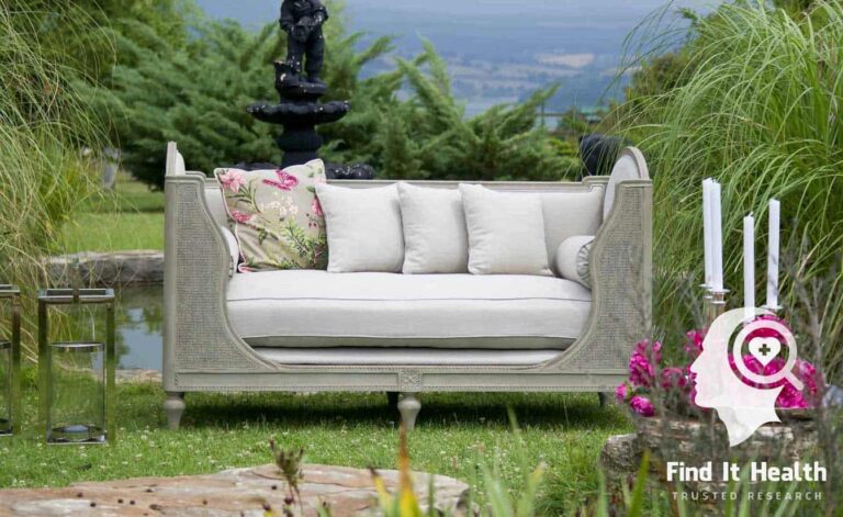 The best pillow for headaches on the sofa outside in nature.