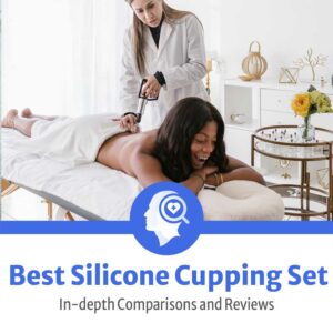 The best silicone cupping set featured image for findithealth with blue wording of the woman practicing cupping techniques