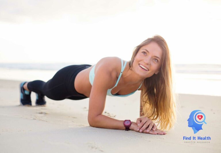 FAQ For find it health that includes frequently asked questions for HOKA walking shoes that has a woman in hoka walking shoes on the beach smiling